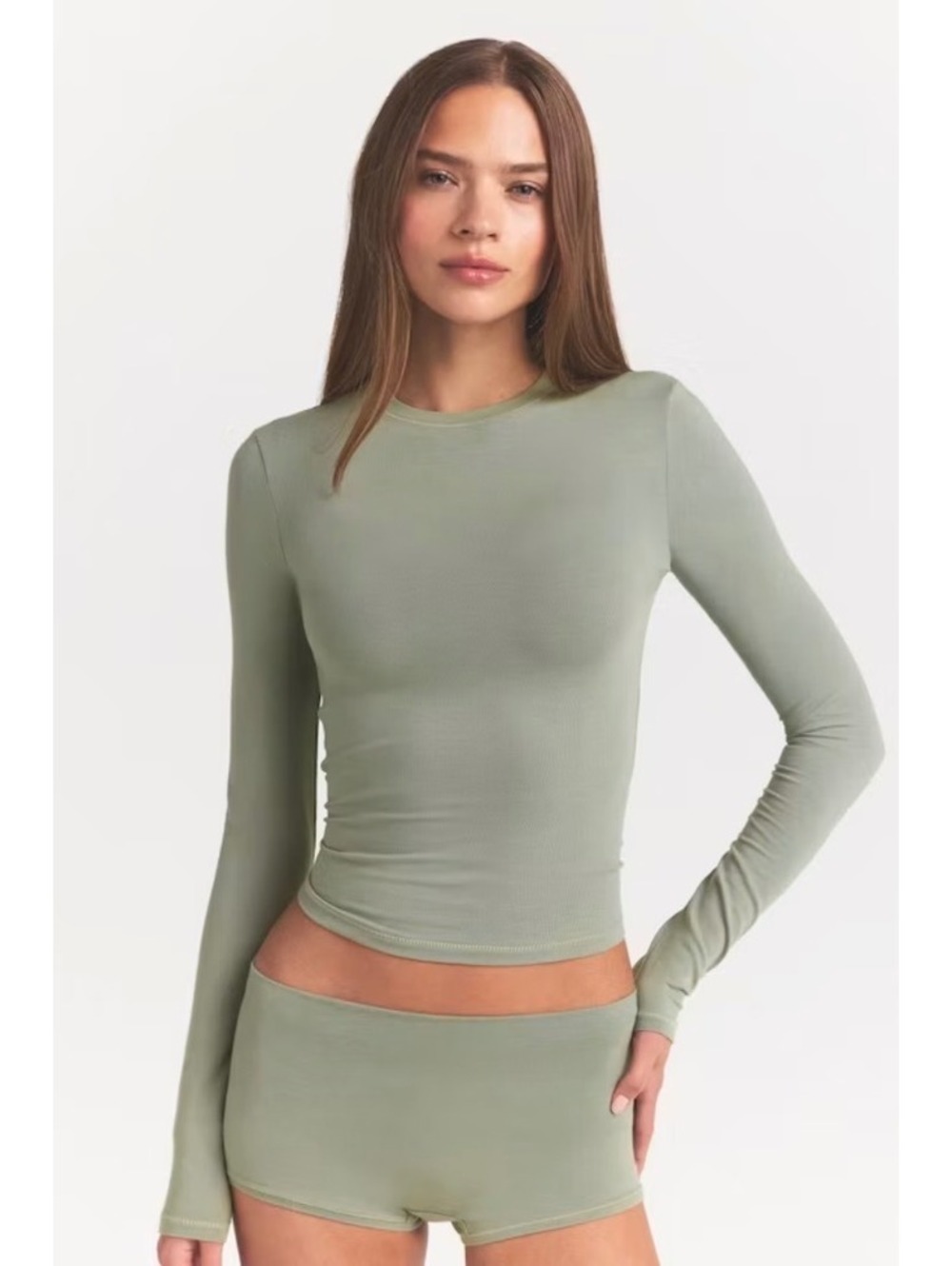 Skims Cotton Sage Green Long Sleeve Top Size Small